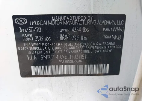 2020 Hyundai Sonata Sel from USA, damaged, VIN 5NPEF4JA6LH031151